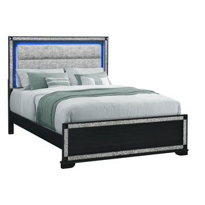 Soulmarie - Bed With LED Lighting And Padded Headboard