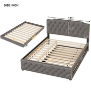 Upholstered Platform Bed With Trundle And 2 Sets Of USB Ports On Each Side, Fabric - R&R Furniture Gallery (Fountain Valley, CA)