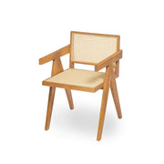 Set of 2 Noble House Chandigarh arm dining chairs with natural cane design, featuring wooden frames and woven cane seats.