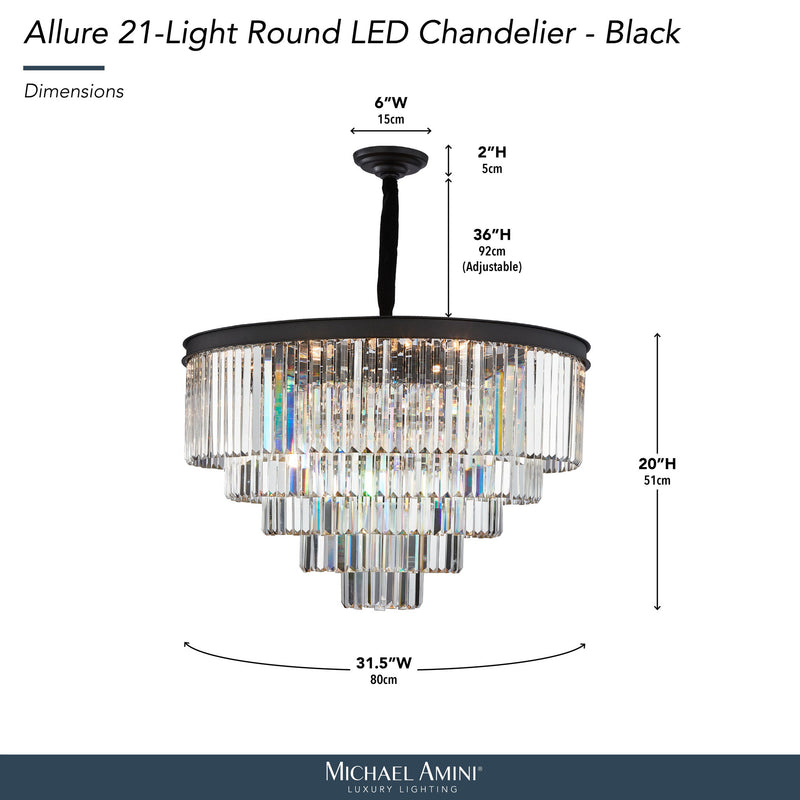 Michael Amini Lighting - Allure 21-Light Round Crystal Chandelier - Matte Black / Pearl Silver