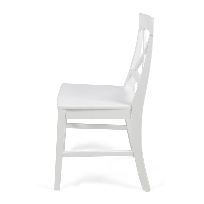 Noble House Plethora dining chair set with X-shaped back design, two modern wooden chairs for dining room decor.
