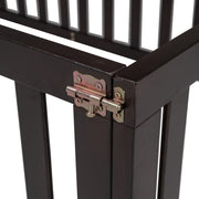 DreamHaus twin size floor bed frame with fence and door in walnut finish, showcasing the panel bed design and sturdy construction.