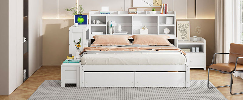 Platform Bed With Multi Functional Storage Space, Nightstand, 2 Drawers, USB Ports And Desk - R&R Furniture Gallery (Fountain Valley, CA)