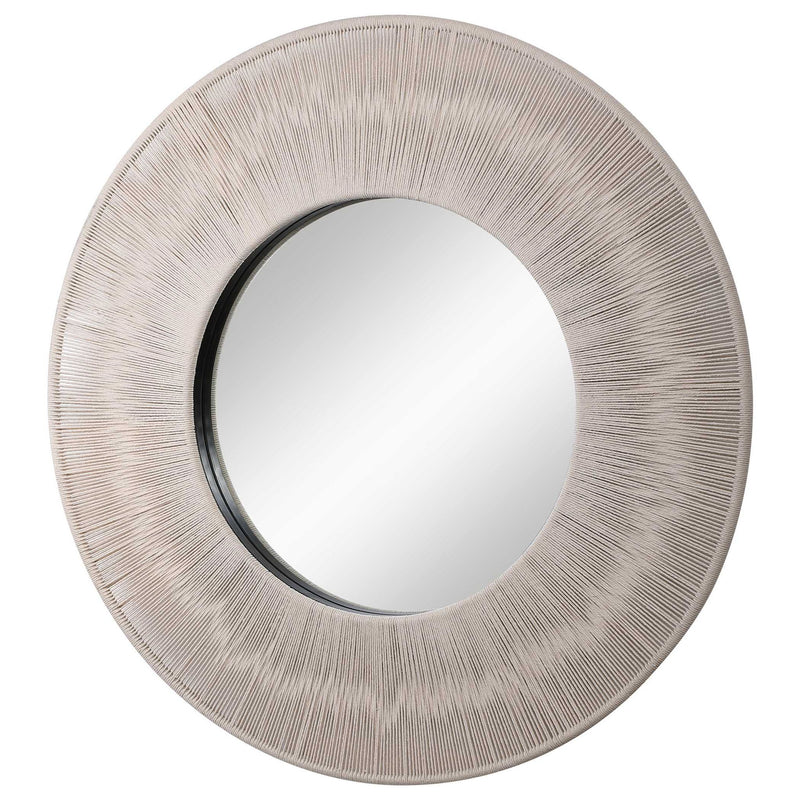 Round wall mirror with a sailor's knot design, by Uttermost, featuring a nautical-inspired decorative frame.