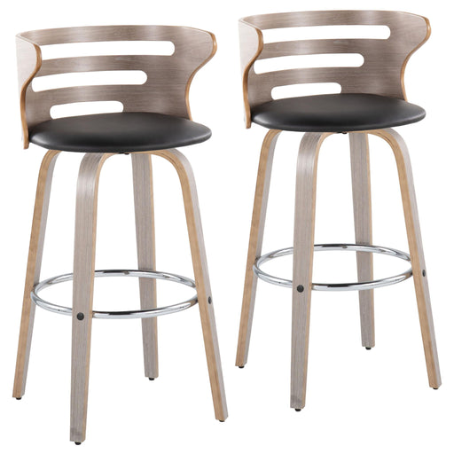 Lumi Source Cosini mid-century modern barstool set with swivel seats, round footrests, and fixed height in a stylish design.