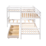 DreamHaus L-shaped bunk bed with built-in drawers, featuring a modern design and space-saving storage for children's bedrooms.
