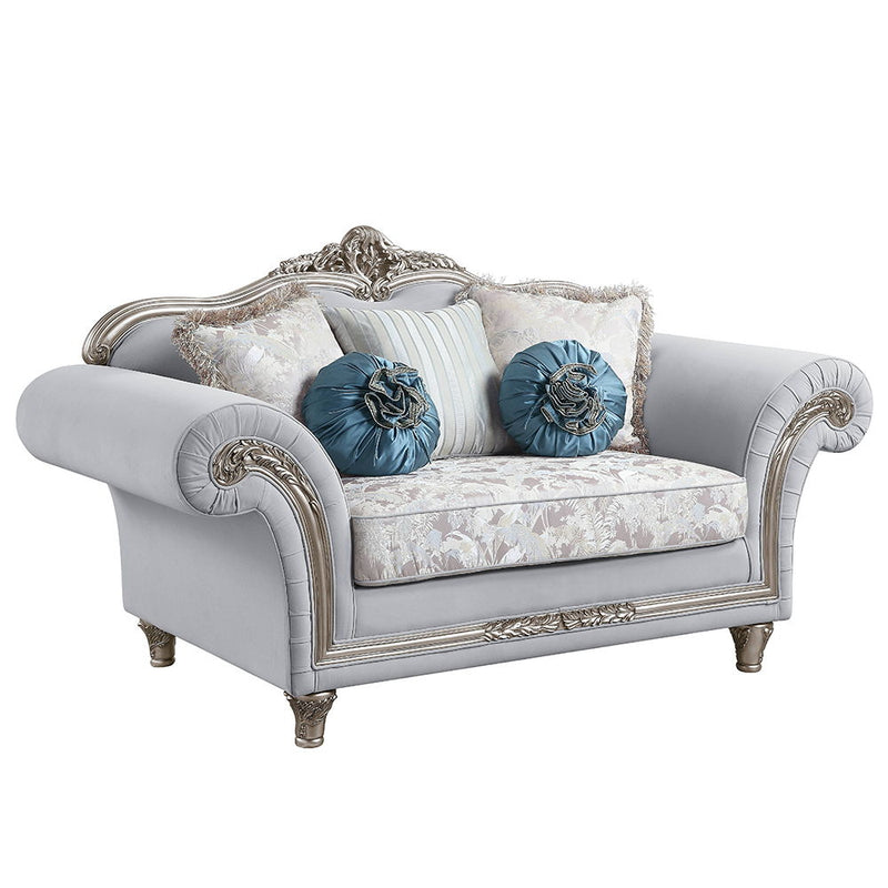 Pelumi - Loveseat With 5 Pillows - Light Gray Linen & Platinum - R&R Furniture Gallery (Fountain Valley, CA)
