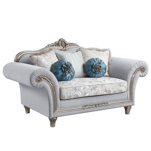 Pelumi - Loveseat With 5 Pillows - Light Gray Linen & Platinum - R&R Furniture Gallery (Fountain Valley, CA)