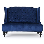 Noble House Nurturing upholstered loveseat with wingback design and diamond tufting, featuring plush fabric and elegant style.