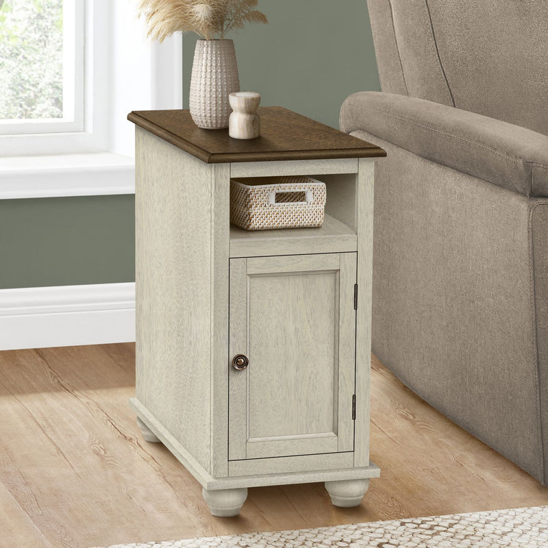 White traditional accent end table with storage, 8th Street brand, featuring a classic design and a spacious top surface.