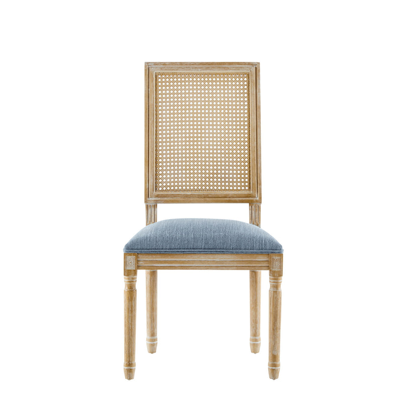 French Country Dining Chair With Rectangular Cane Backrest And Smooth Upholstered Seating - R&R Furniture Gallery (Fountain Valley, CA)