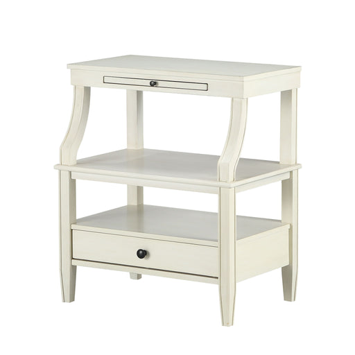 Ridgecrest Home Newland Storage Nightstand with accent design, featuring a wooden finish and compact drawer for bedroom storage.