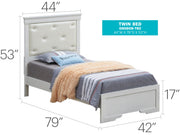 Upholstered bed by Glory Furniture, Lorana model with plush fabric headboard and modern design in a cozy bedroom setting.