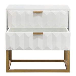 Spectrum 2-Drawer Solid Mango Wood Accent Table in White Finish w/ Gold Finished Iron Legs by Diamond Sofa
