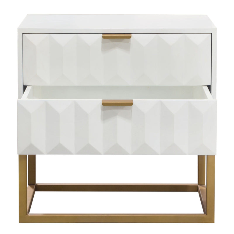 Spectrum 2-Drawer Solid Mango Wood Accent Table in White Finish w/ Gold Finished Iron Legs by Diamond Sofa