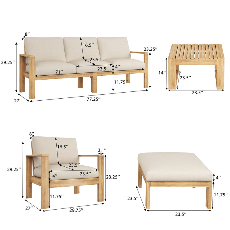 Outdoor 4 Pieces Acacia Sectional Patio Sofa Set - Light Gray / Teak - R&R Furniture Gallery (Fountain Valley, CA)