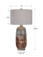 Uttermost Maggie ceramic table lamp in light brown with a smooth, rounded base and fabric shade, perfect for modern home decor.