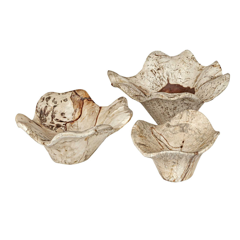 Set of three Uttermost Teo wall decor pieces with abstract design and neutral tones, perfect for modern interior accents.