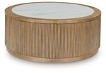 Camdill - Round Cocktail Table - Light Brown / White - R&R Furniture Gallery (Fountain Valley, CA)