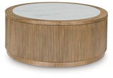 Camdill - Round Cocktail Table - Light Brown / White - R&R Furniture Gallery (Fountain Valley, CA)