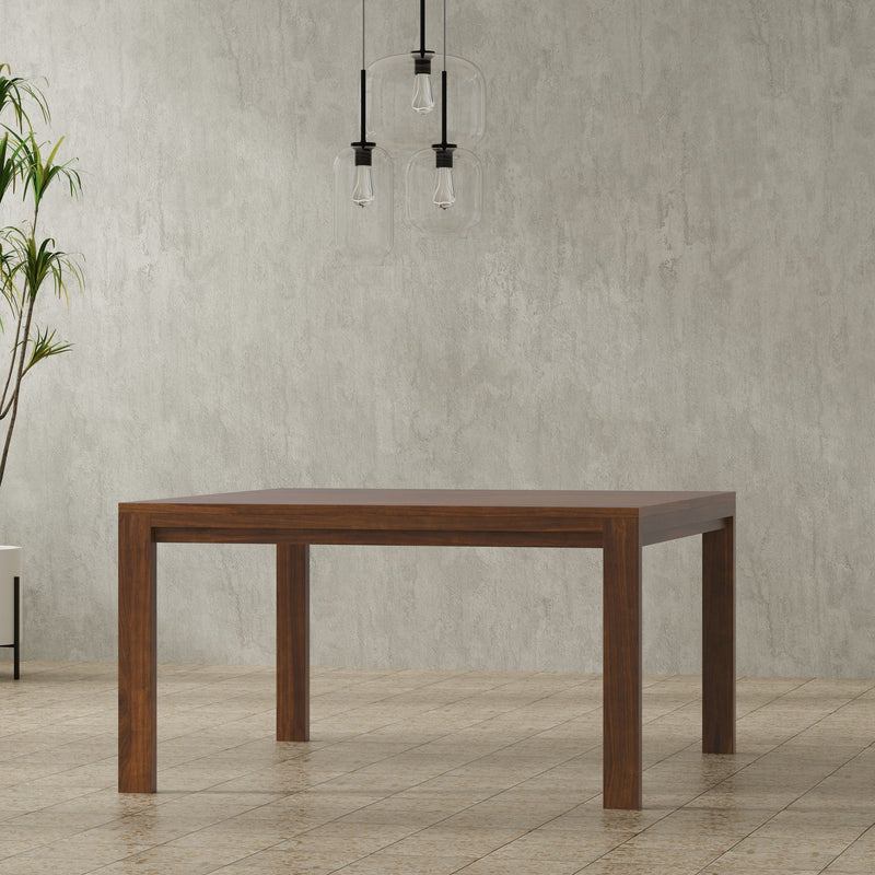 Wilson handcrafted dining table by Simpli-Home with a wooden finish, showcasing a sturdy rectangular design and smooth surface.