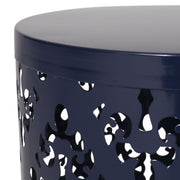 Set of two navy blue modern iron end tables with cutout design by Noble House, featuring sleek contemporary style.
