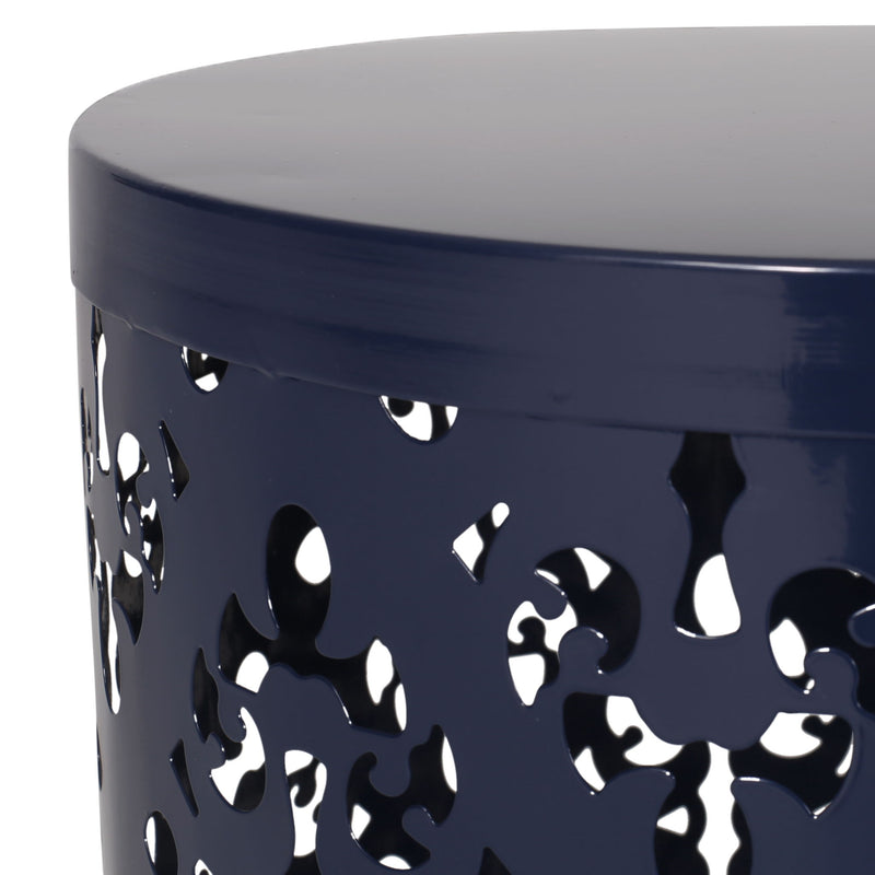 Set of two navy blue modern iron end tables with cutout design by Noble House, featuring sleek contemporary style.