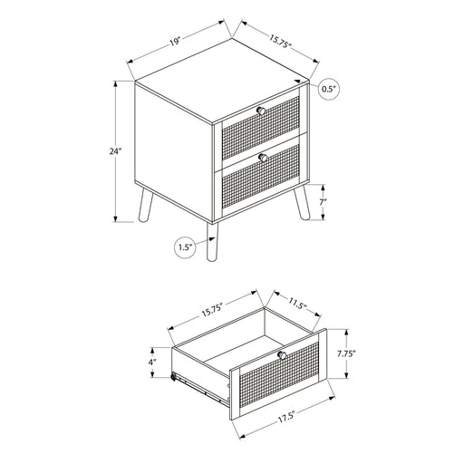White 8th Street accent table with storage drawers, showcasing a sleek design and functional storage space.