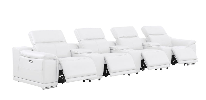 2679 - Genuine Leather Sofa With 4 Power Recliners, Power Headrests & 3 Storage Consoles