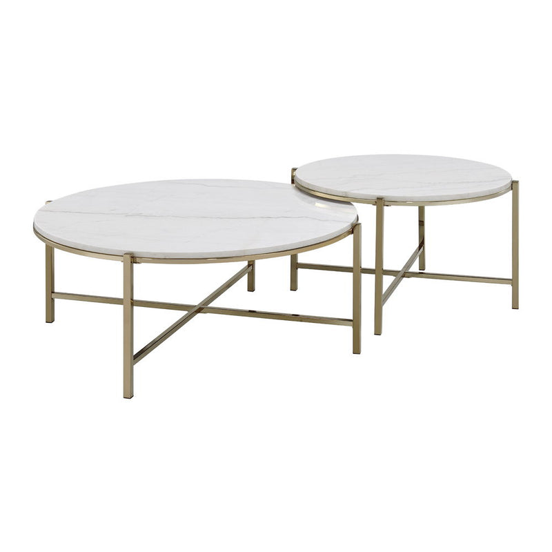 Zaidee - Nesting Table Set - Natural Marble Top & Nickel - R&R Furniture Gallery (Fountain Valley, CA)