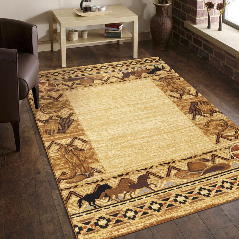 Tribes - 5'3" X 7'3" Southwest Area Rug Polypropylene - Beige - R&R Furniture Gallery (Fountain Valley, CA)