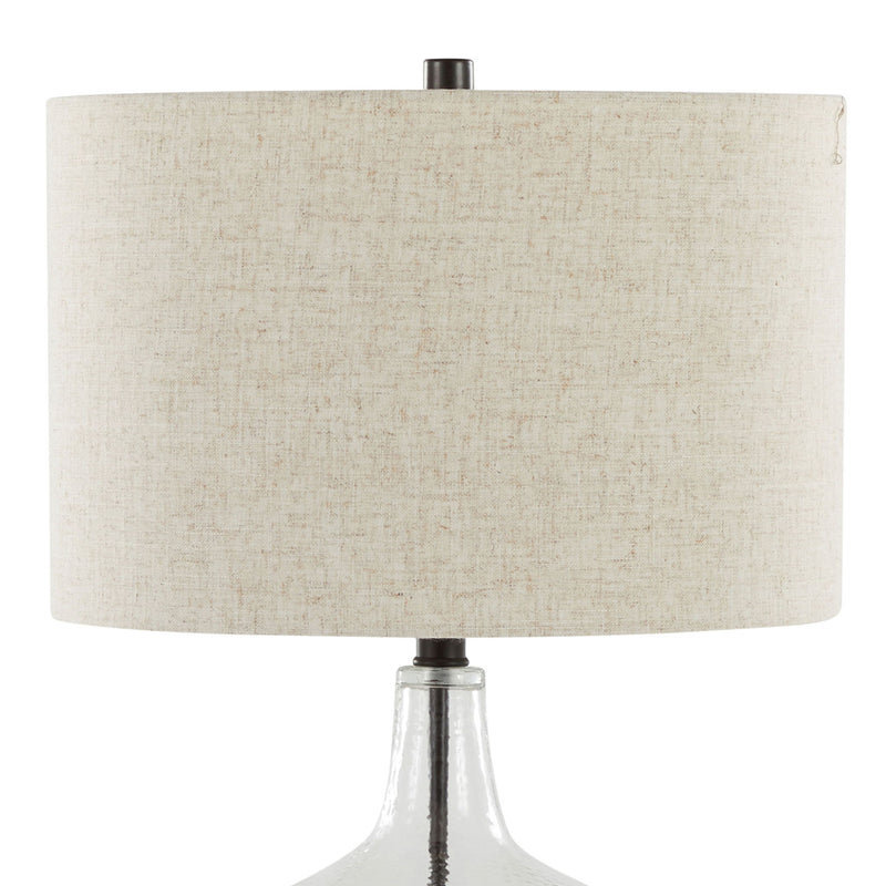 Set of two Lumi Source contemporary table lamps with clear glass, oil bronze accents, and built-in USB ports.