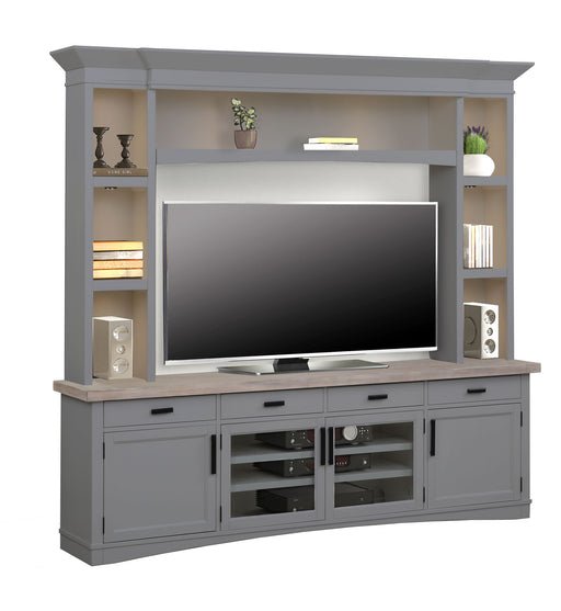 Americana Modern - TV Console with Hutch and LED Lights - R&R Furniture Gallery (Fountain Valley, CA)