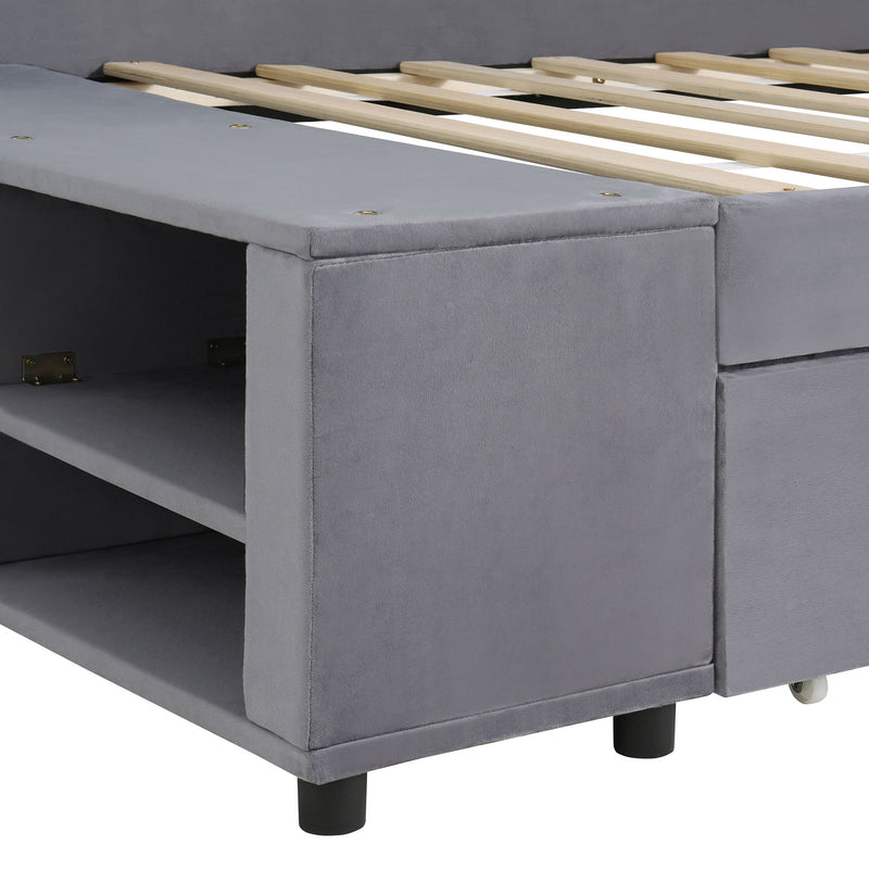 L Shaped Upholstered Platform Bed With Storage And Drawers - R&R Furniture Gallery (Fountain Valley, CA)