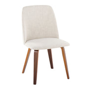 Set of two Lumi Source mid-century modern dining chairs with solid wood legs, in natural/cream or walnut/beige colors.