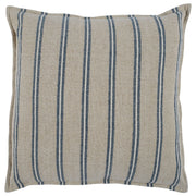 Classic Home Delgada 26x26 inch accent pillow with natural and blue woven fabric, featuring a soft, decorative design.