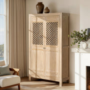 Jennifer Taylor Home Arden 2-door natural wood bookcase storage cabinet with accent cabinet design and open shelving.