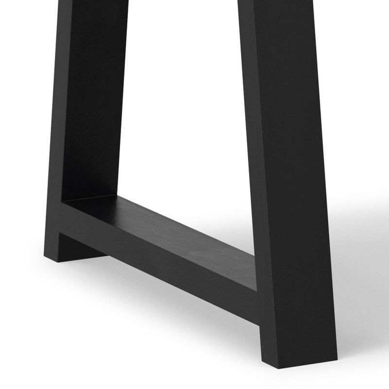 Simpli-Home Whitley dining table with wooden finish, rectangular shape, sturdy legs, suited for modern dining rooms.