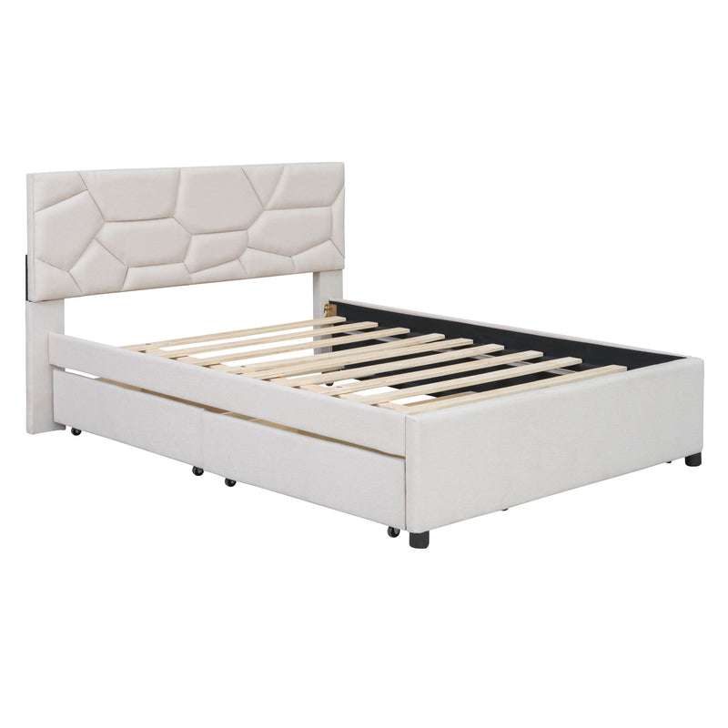 Upholstered Platform Bed With Brick Pattern Headboard And Twin Long Size Trundle - R&R Furniture Gallery (Fountain Valley, CA)