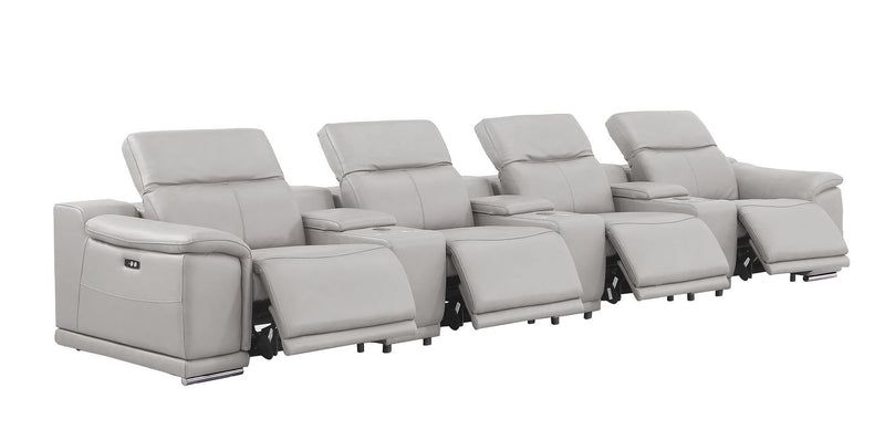 2679 - Genuine Leather Sofa With 4 Power Recliners, Power Headrests & 3 Storage Consoles