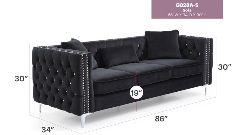 Glory Furniture Paige stationary sofa with plush cushions and modern design, perfect for living room seating.