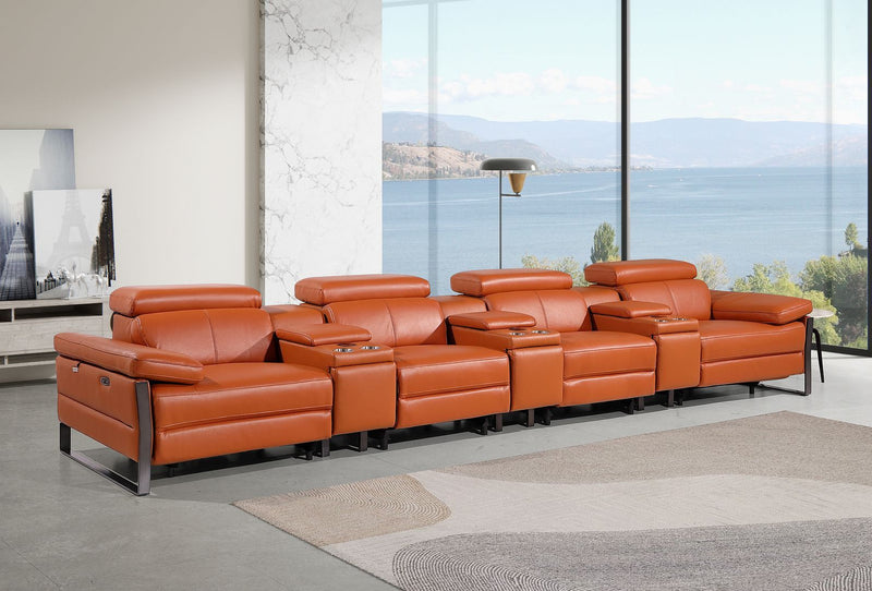 1246 - Modular Power Triple Reclining Triple Console Sofa With Power Reclining Headrests - R&R Furniture Gallery (Fountain Valley, CA)