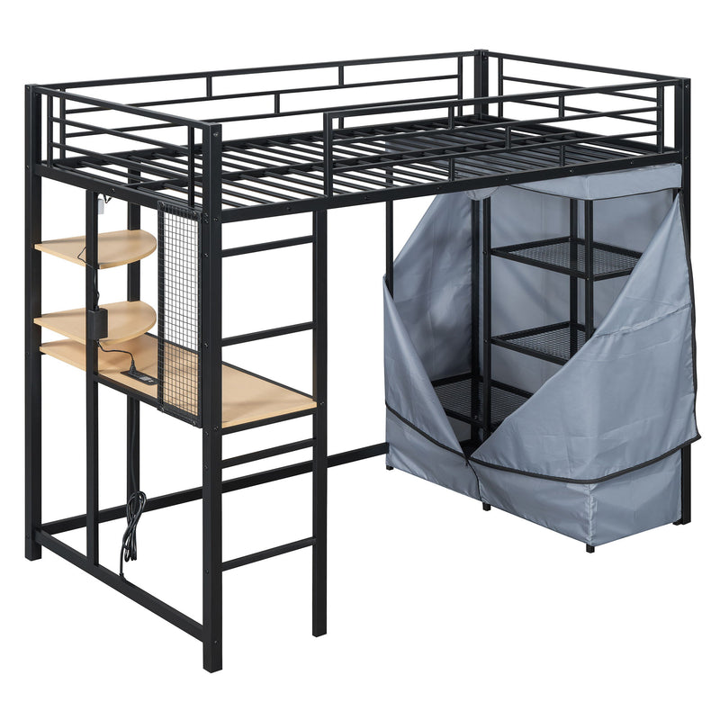 Loft Bed With Desk, Shelves, Power Outlet, LED Light And Wardrobe - R&R Furniture Gallery (Fountain Valley, CA)