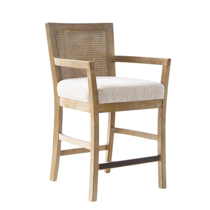 Cane Back Counter Stool With Upholstered Seat - Cream / Reclaimed Natural - R&R Furniture Gallery (Fountain Valley, CA)