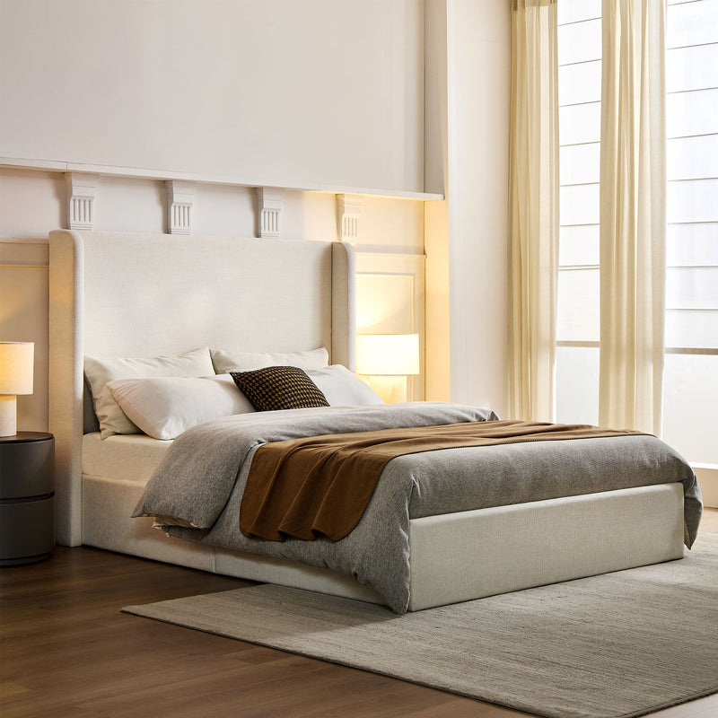 Carmen - Full Size Upholstered Wingback Bed - Ivory - R&R Furniture Gallery (Fountain Valley, CA)
