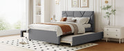 Upholstered Platform Bed With Brick Pattern Headboard And Twin Long Size Trundle - R&R Furniture Gallery (Fountain Valley, CA)