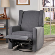 Noble House Landau contemporary fabric upholstered swivel recliner with plush cushioning and modern design, suitable for living room seating.