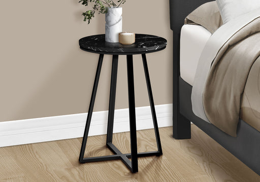 Accent Table, Side, Round Marble Look Contemporary & Modern - Black - R&R Furniture Gallery (Fountain Valley, CA)