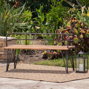 Outdoor Bench With Powder Coated Iron Frame - Teak - R&R Furniture Gallery (Fountain Valley, CA)