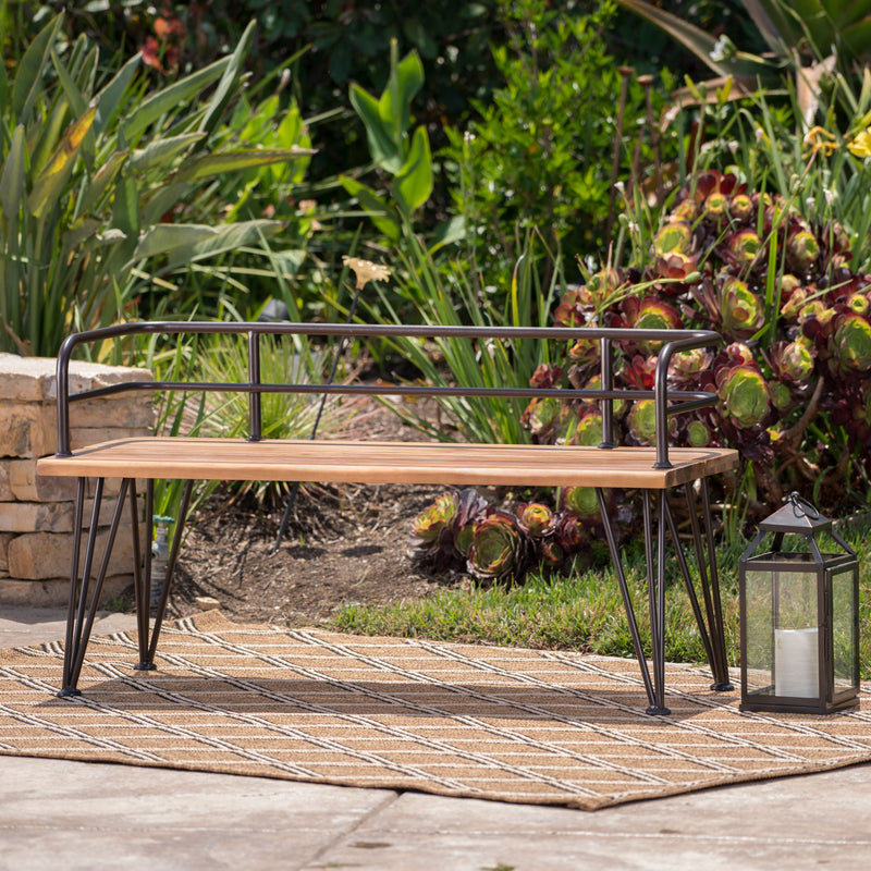 Outdoor Bench With Powder Coated Iron Frame - Teak - R&R Furniture Gallery (Fountain Valley, CA)